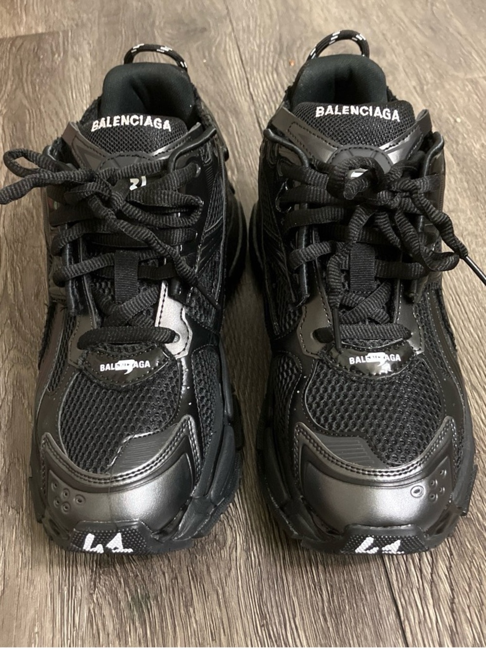 Balenciaga Men's All-Black Layered Runner Sneakers